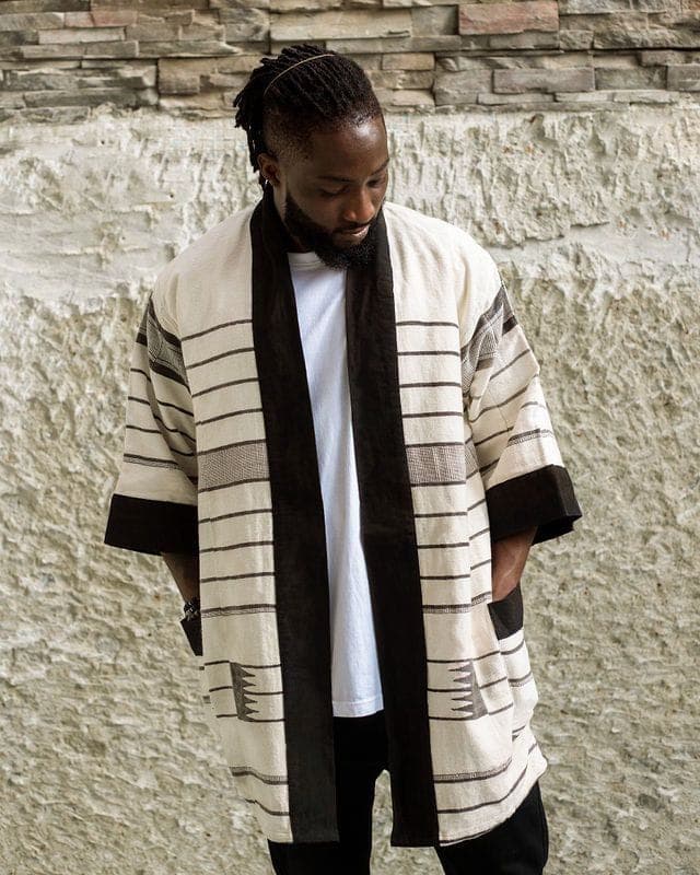 Strip-Weave Evening Coat