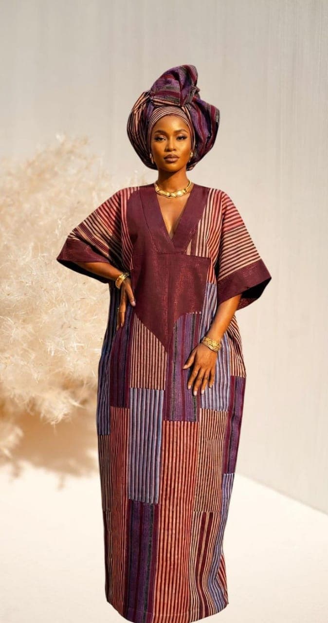 Strip-Woven Boubou Dress